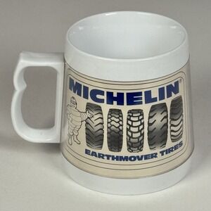 MICHELIN MAN Blue & White Thermo Serv Coffee Mug VTG Earthmover Tires USA Made